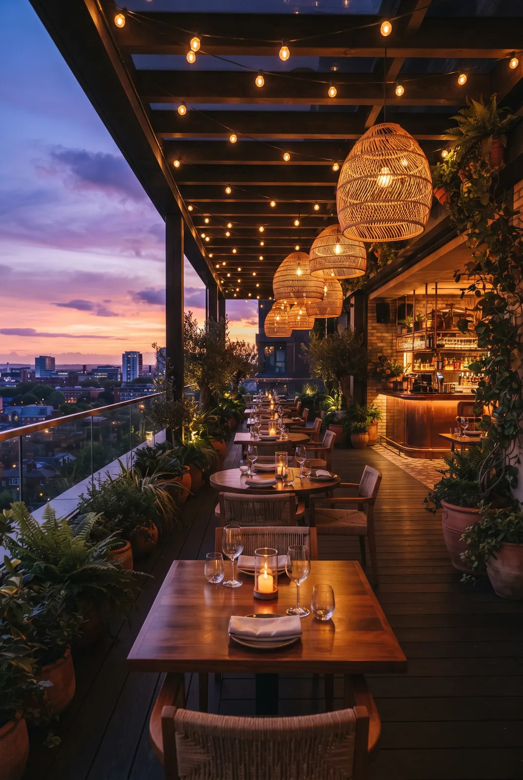 Terraza del restaurante al atardecer