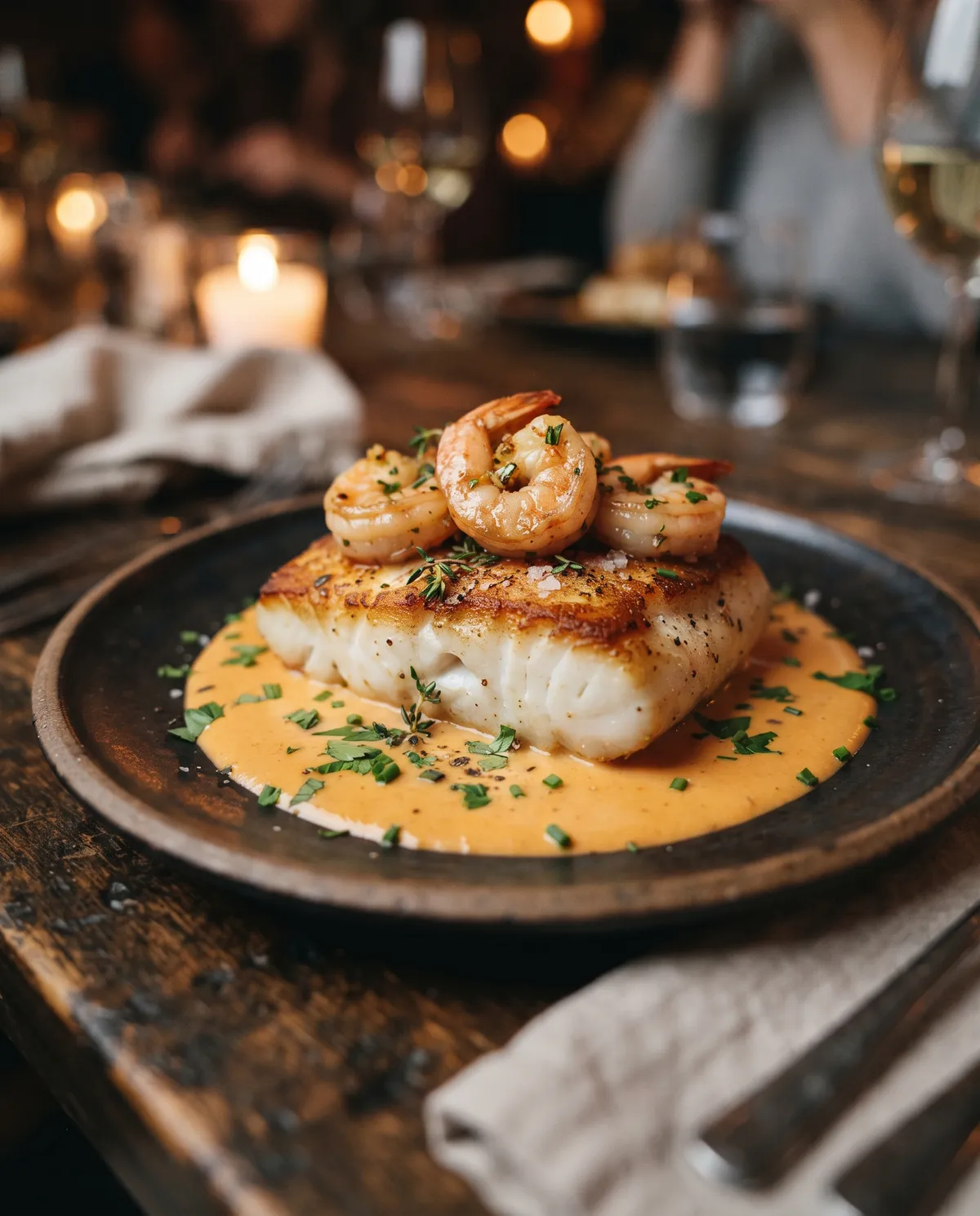 Pescado blanco con langostinos